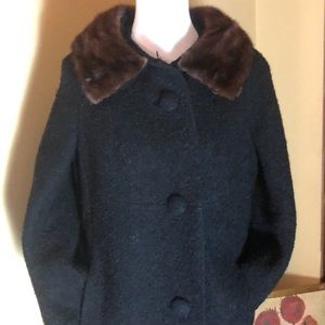 VTG 50’s  size Medium CarCoat Length Mink Fur + Nubby Wool Lined Coat Deadstock